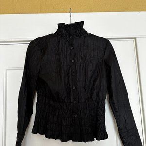 Black High Neck Women's Button-Up
